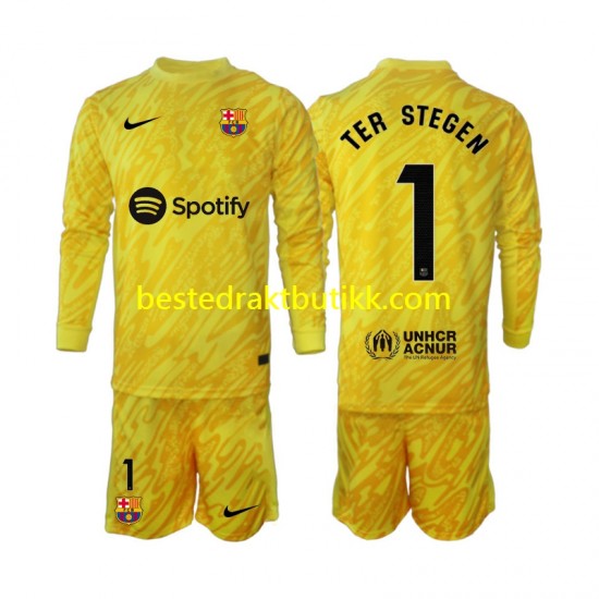 Fotballdrakter FC Barcelona Ter Stegen 1 Keeper Bortedraktsett 2024-2025 Langermet til Barn