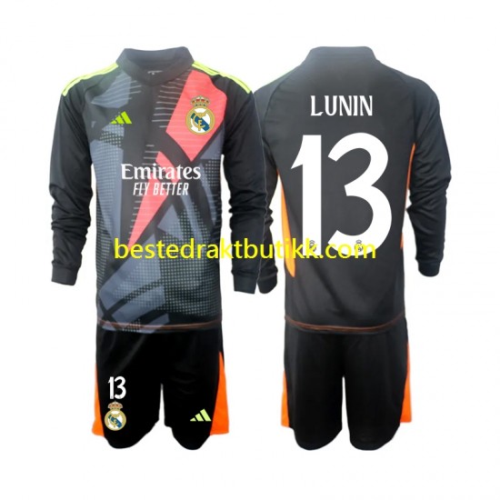 Fotballdrakter Real Madrid Andriy Lunin 13 Keeper Bortedraktsett 2024-2025 Langermet til Barn