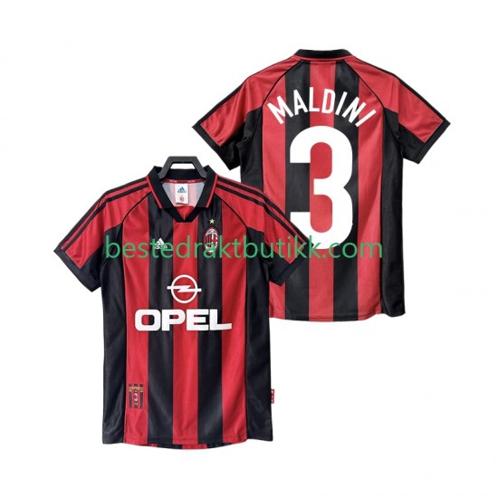 Fotballdrakter AC Milan MALDINI 3 1998 Retro Hjemmedraktsett 1999 Kortermet til Herre