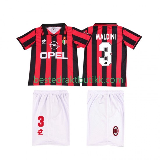 Fotballdrakter AC Milan MALDINI 3 1996 1997 Retro Hjemmedraktsett Kortermet til Barn