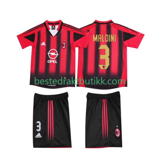 Fotballdrakter AC Milan MALDINI 3 2005 Retro Hjemmedraktsett 2004 Kortermet til Barn