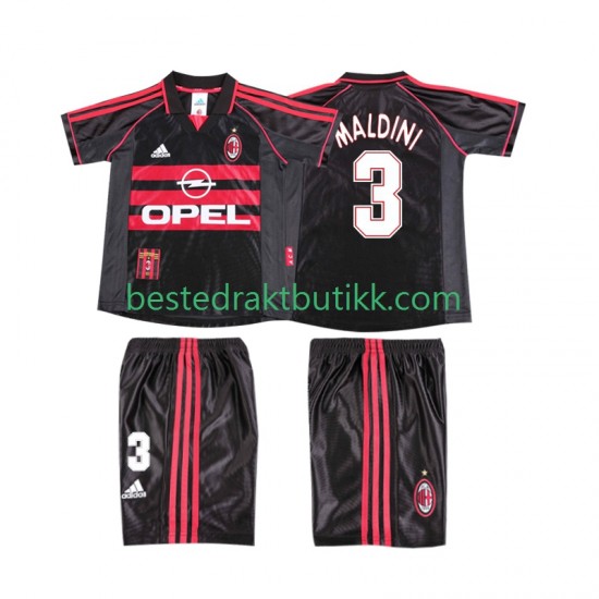 Fotballdrakter AC Milan MALDINI 3 1998 Retro Tredjedraktsett 1999 Kortermet til Barn