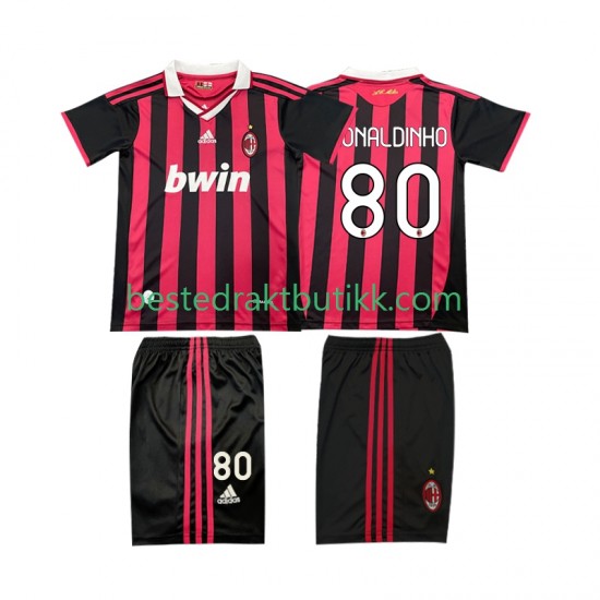 Fotballdrakter AC Milan RONALDINHO 80 2009 Retro Hjemmedraktsett 2010 Kortermet til Barn