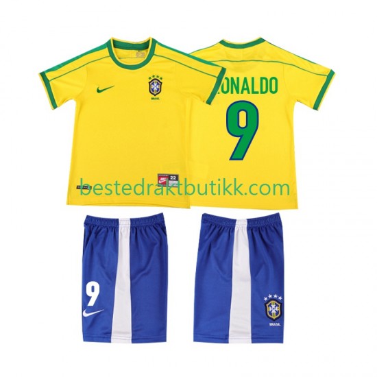 Fotballdrakter Brasil Ronaldo 9 1998 Retro Hjemmedraktsett Kortermet til Barn