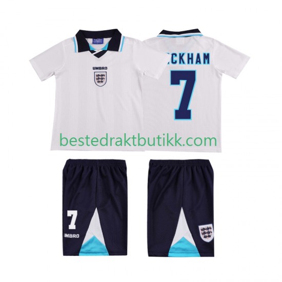 Fotballdrakter England Beckham 7 1996 Retro Hjemmedraktsett Kortermet til Barn