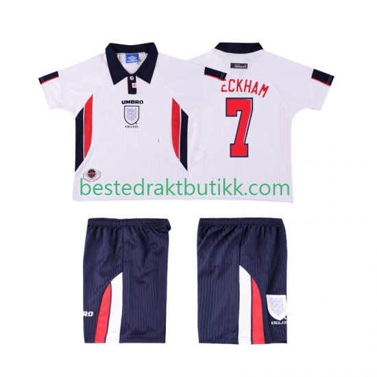 Fotballdrakter England Beckham 7 1998 Retro Hjemmedraktsett Kortermet til Barn