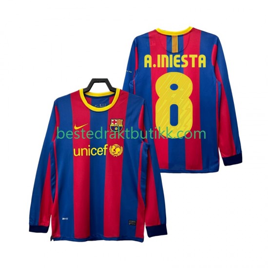Fotballdrakter FC Barcelona A INIESTA 8 Retro Hjemmedraktsett 2011 2010 Langermet til Herre