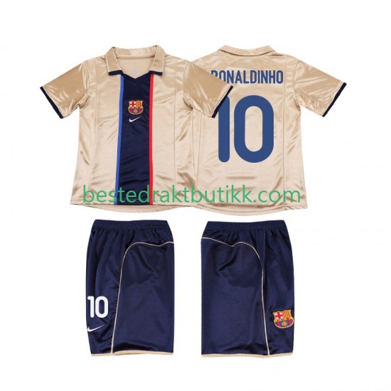 Fotballdrakter FC Barcelona RONALDINHO 10 2001 2002 Retro Bortedraktsett Kortermet til Barn