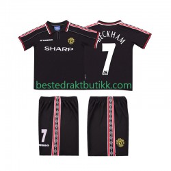 Fotballdrakter Manchester United Beckham 7 1998 Retro Bortedraktsett 1999 Kortermet til Barn