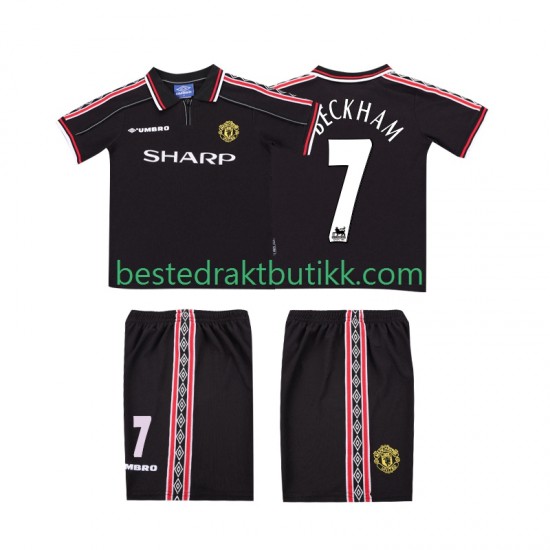 Fotballdrakter Manchester United Beckham 7 1998 Retro Bortedraktsett 1999 Kortermet til Barn