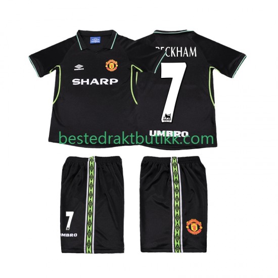 Fotballdrakter Manchester United Beckham 7 1998 Retro Tredjedraktsett 1999 Kortermet til Barn