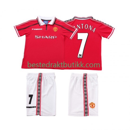 Fotballdrakter Manchester United CONTONA 7 1998 Retro Hjemmedraktsett 1999 Kortermet til Barn