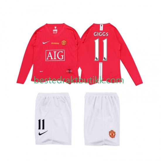 Fotballdrakter Manchester United GIGGS 11 Premier League 2009 Retro Hjemmedraktsett 2008 Langermet til Barn