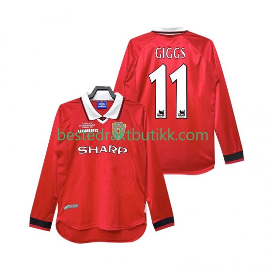 Fotballdrakter Manchester United Giggs 11 2000 Retro Hjemmedraktsett 1999 Langermet til Herre