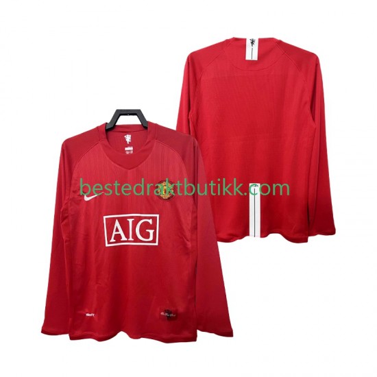 Fotballdrakter Manchester United 2007 Retro Hjemmedraktsett 2008 Langermet til Herre