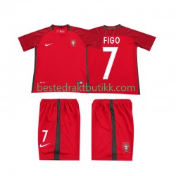 Fotballdrakter Portugal FIGO 7 2016 Retro Hjemmedraktsett Kortermet til Barn