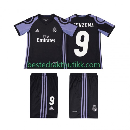 Fotballdrakter Real Madrid BENZEMA 9 2016 2017 Retro Tredjedraktsett Kortermet til Barn