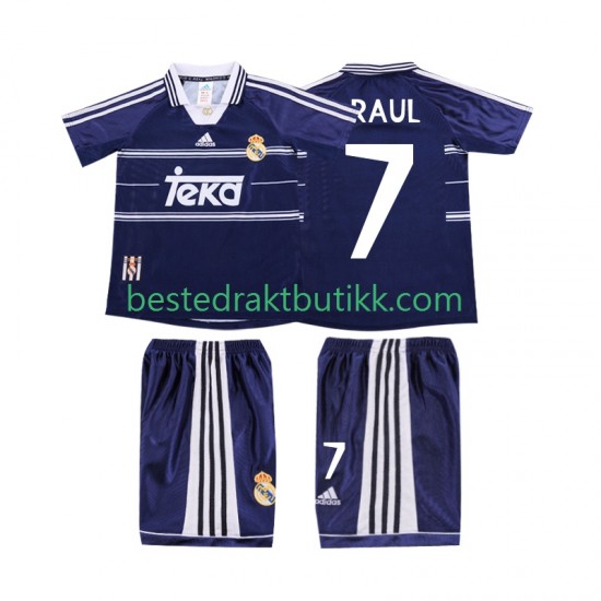 Fotballdrakter Real Madrid RAUL 7 1998 Retro Bortedraktsett 1999 Kortermet til Barn