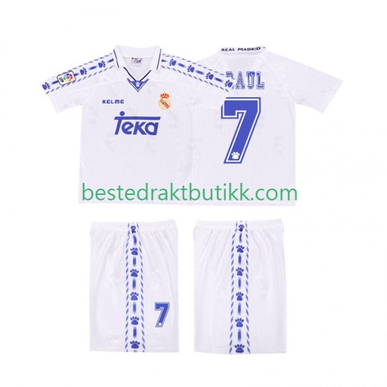 Fotballdrakter Real Madrid RAUL 7 1996 1997 Retro Hjemmedraktsett Kortermet til Barn