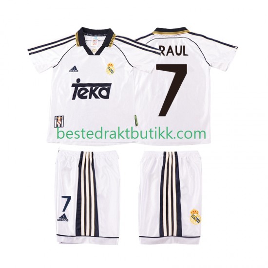 Fotballdrakter Real Madrid RAUL 7 1998 2000 Retro Hjemmedraktsett Kortermet til Barn