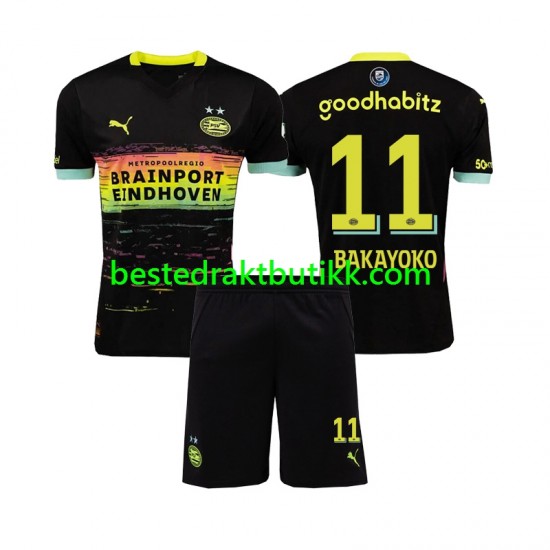 Fotballdrakter PSV Eindhoven Johan Bakayoko 11 Bortedraktsett 2024-2025 Kortermet til Barn