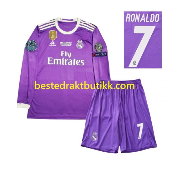 Fotballdrakter Real Madrid Cristiano Ronaldo 7 2016 Retro Bortedraktsett Langermet til Barn