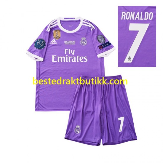 Fotballdrakter Real Madrid Cristiano Ronaldo 7 2016 Retro Bortedraktsett Kortermet til Barn