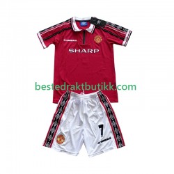 Fotballdrakter Manchester United Beckham 7 1998 Retro Hjemmedraktsett 1999 Kortermet til Barn
