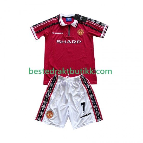 Fotballdrakter Manchester United Beckham 7 1998 Retro Hjemmedraktsett 1999 Kortermet til Barn