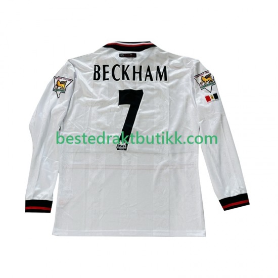 Fotballdrakter Manchester United Beckham 7 1998 Retro Bortedraktsett 1999 Langermet til Herre