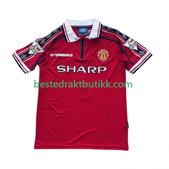 Fotballdrakter Manchester United Beckham 7 1998 Retro Hjemmedraktsett 1999 Kortermet til Herre