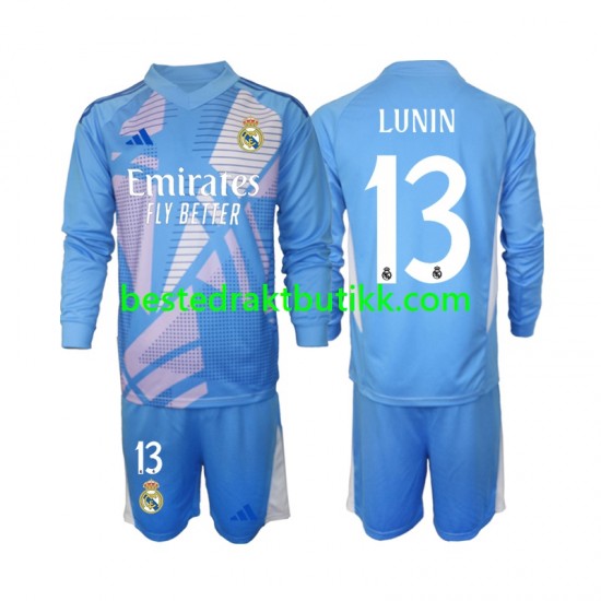 Fotballdrakter Real Madrid Andriy Lunin 13 Keeper Hjemmedraktsett 2024-2025 Langermet til Barn