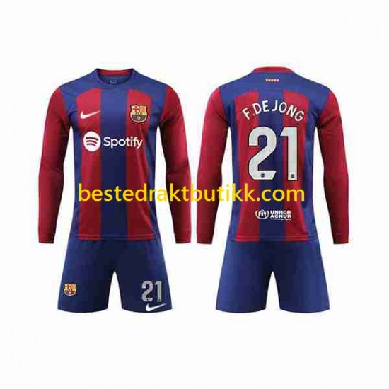 Fotballdrakter FC Barcelona Frenkie de Jong 21 Hjemmedraktsett 2023-2024 Langermet til Barn
