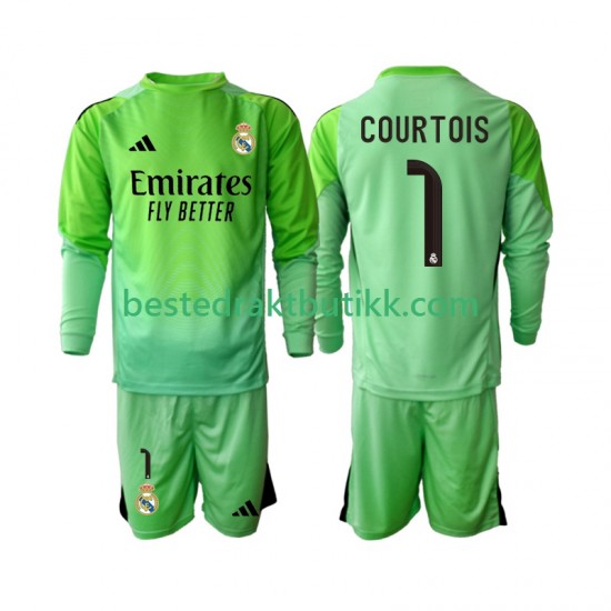 Fotballdrakter Real Madrid Thibaut Courtois 1 Bortedraktsett 2025-2026 Langermet til Barn