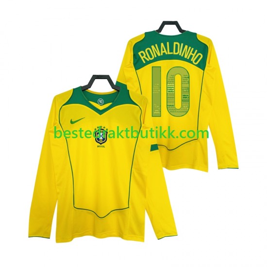 Fotballdrakter Brasil RONALDINHO 10 Retro Hjemmedraktsett 2004 Langermet til Herre