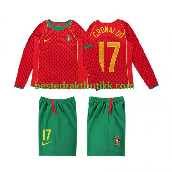 Fotballdrakter Portugal Cristiano Ronaldo 17 Retro Hjemmedraktsett 2004 Langermet til Barn