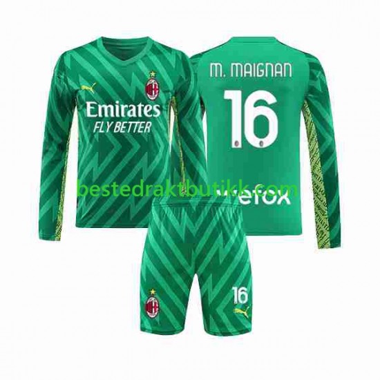Fotballdrakter AC Milan Mike Maignan 16 Keeper Hjemmedraktsett 2023-2024 Langermet til Barn