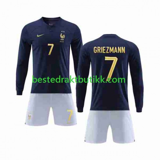 Fotballdrakter Frankrike Griezmann 7 Hjemmedraktsett Fotball-VM 2022 Langermet til Barn