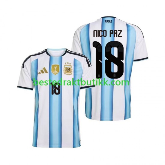 Fotballdrakter Argentina Nico Paz 18 Hjemmedraktsett Fotball-VM 2026 Kortermet til Herre