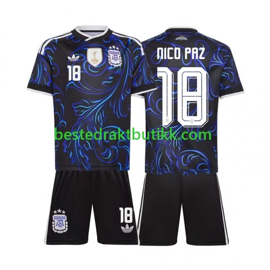 Fotballdrakter Argentina Nico Paz 18 Bortedraktsett Fotball-VM 2026 Kortermet til Barn