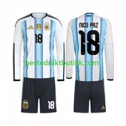 Fotballdrakter Argentina Nico Paz 18 Hjemmedraktsett Fotball-VM 2026 Langermet til Barn
