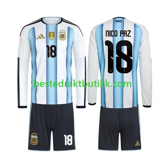 Fotballdrakter Argentina Nico Paz 18 Hjemmedraktsett Fotball-VM 2026 Langermet til Barn