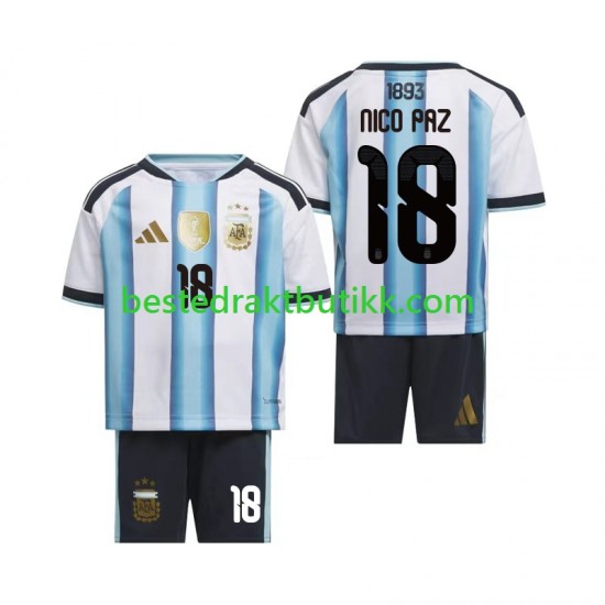 Fotballdrakter Argentina Nico Paz 18 Hjemmedraktsett Fotball-VM 2026 Kortermet til Barn