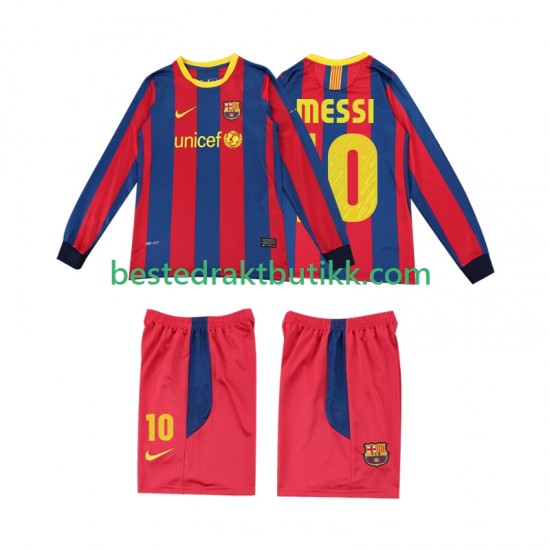 Fotballdrakter FC Barcelona Lionel Messi 10 Retro Hjemmedraktsett 2011 2010 Langermet til Barn