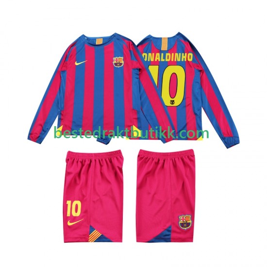 Fotballdrakter FC Barcelona RONALDINHO 10 2005 Retro Hjemmedraktsett 2006 Langermet til Barn