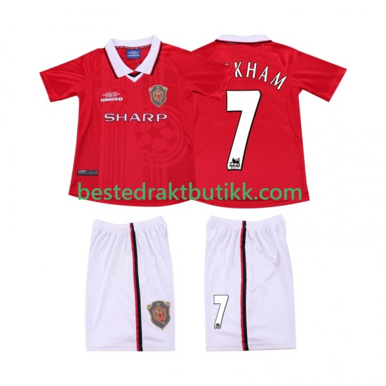 Fotballdrakter Manchester United BECKHAM 7 2000 Retro Hjemmedraktsett 1999 Kortermet til Barn