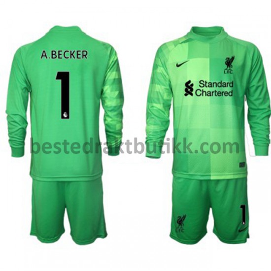 Fotballdrakter Liverpool Keeper Alisson Becker 1 Hjemmedraktsett 2021-2022 Langermet til Barn