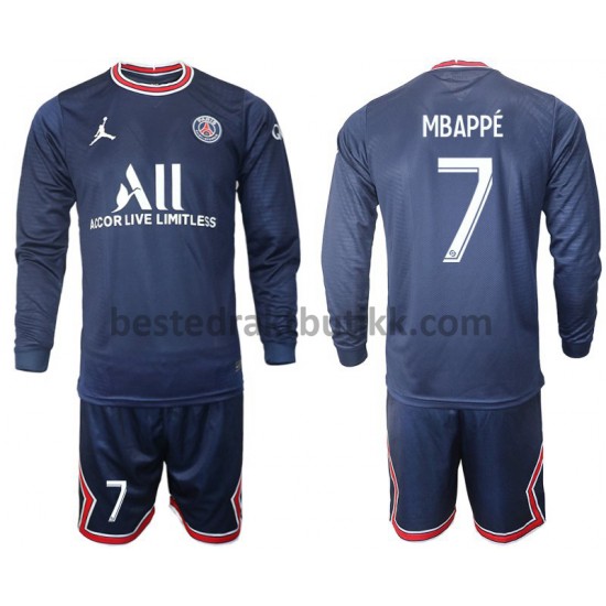 Fotballdrakter Paris Saint-Germain Mbappé 7 Hjemmedraktsett 2021-2022 Langermet til Barn