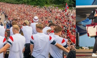 Norske spillere feiret med å ro med 100 000 fans